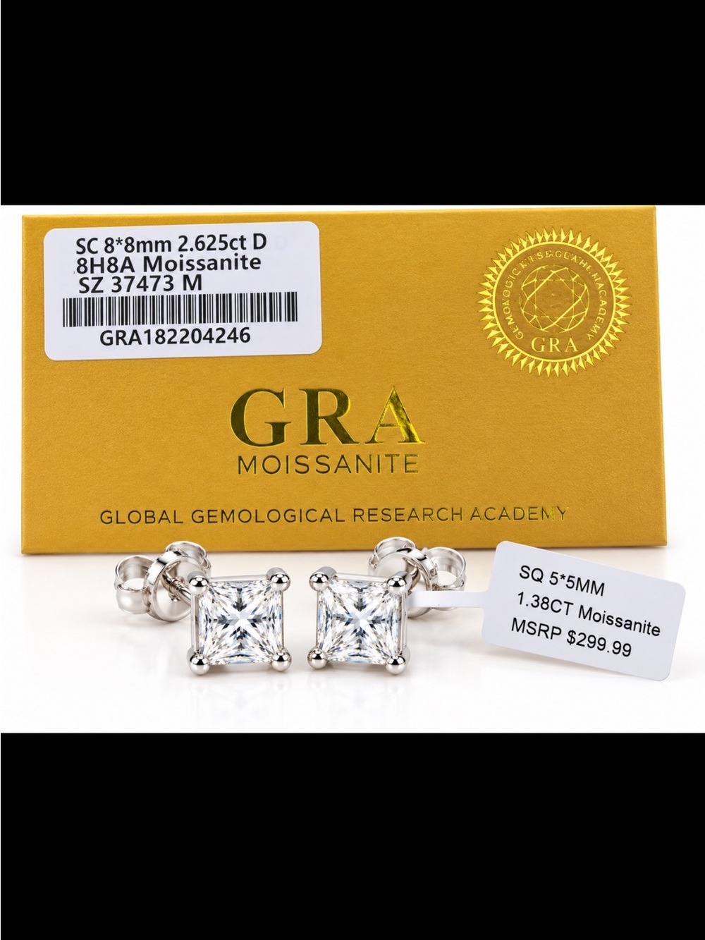5mm Square 1.38 CT Moissanite Stud Earrings NWT